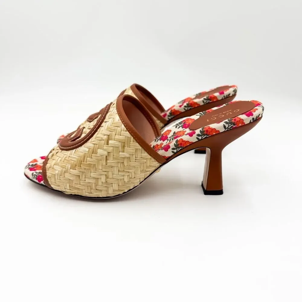 Gucci Mabel GG Logo Raffia Sandals Slip On Mules EU 39.5 US 9.5 - Picture 4 of 11